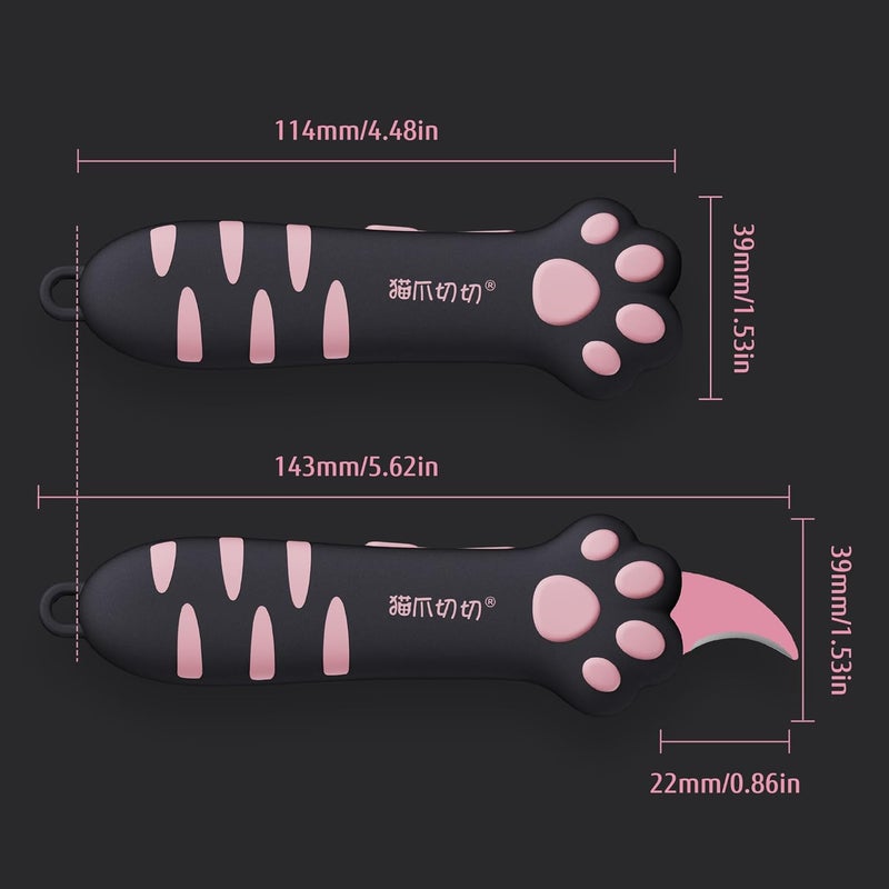 MEOWKIT Cat Paw Box Cutter Retractable with Cat Paw Handle, Multifunctional Knife Set (Black) - Image 4